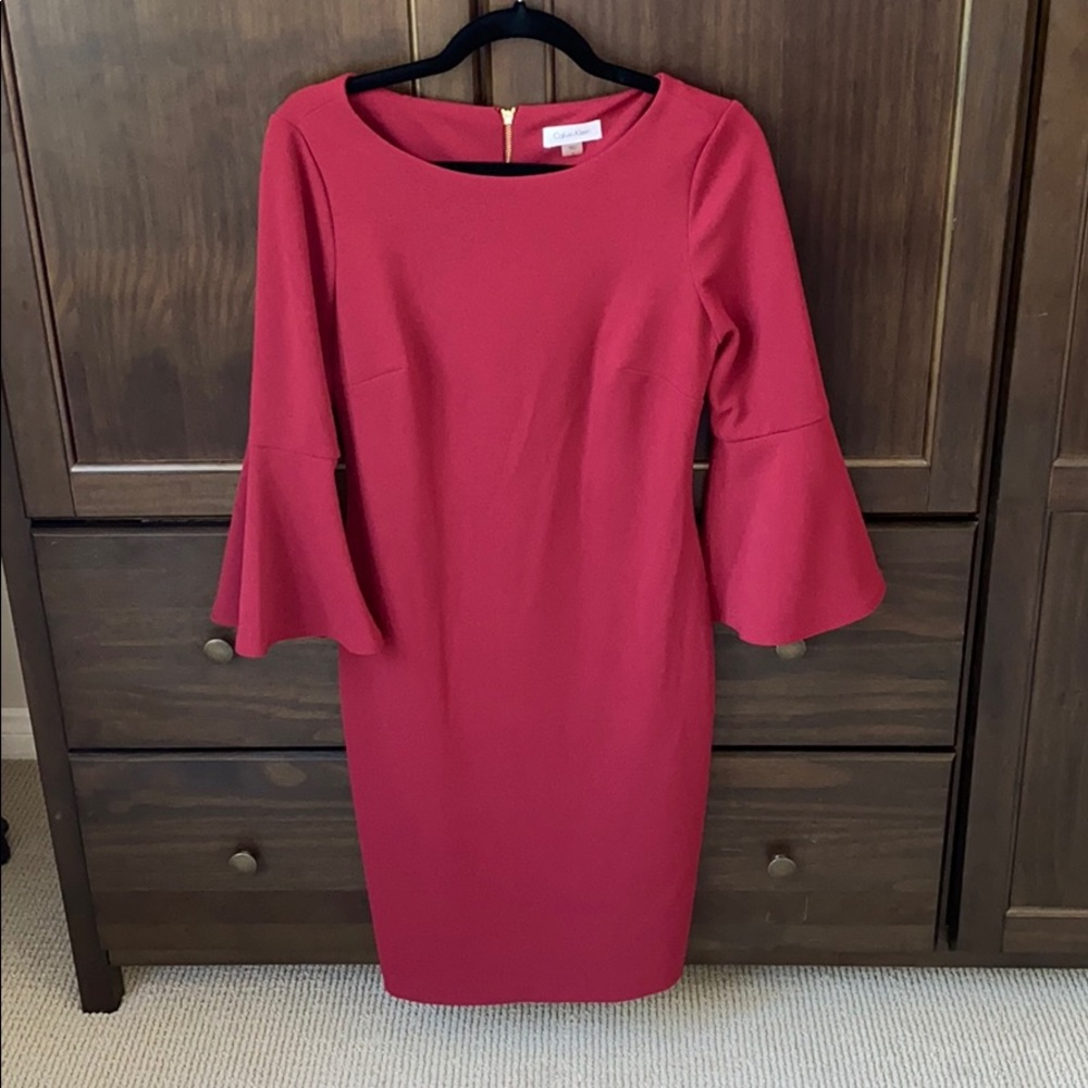Calvin Klein Burgundy Bell Sleeve Dress